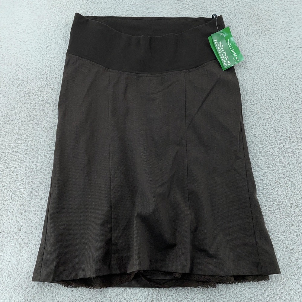 United Colors of Benetton Skirt Womens Medium Brown Wool Blend Lined Lace A-Line